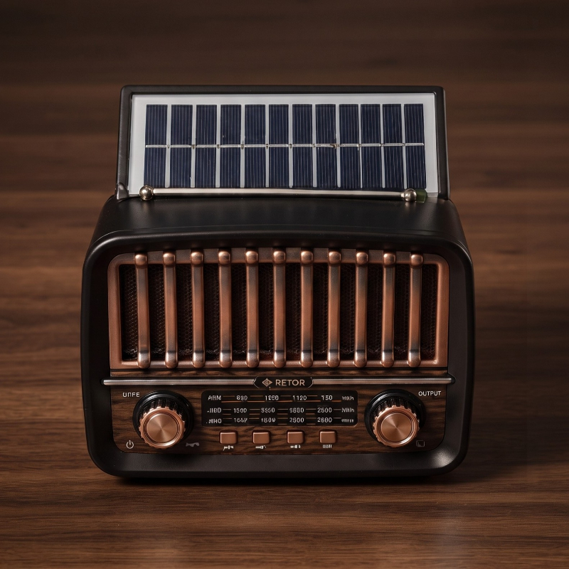 Solar Panelli FM Radyo - Şarjlı - Bluetooth Özellikli - AUX Girişli - Nostaljik Tasarım 